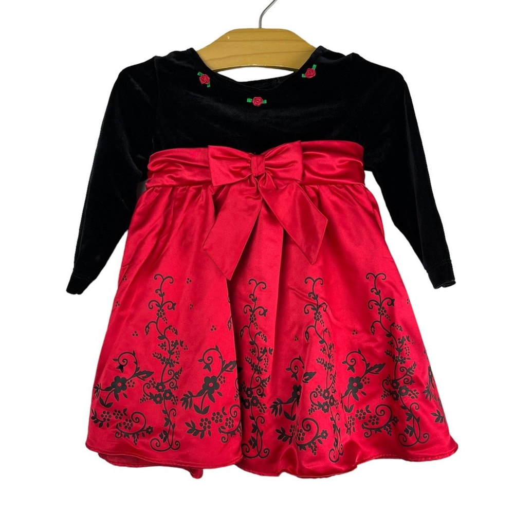 Rare Editions Velvet Floral Satin Holiday Dress Size 18 Months